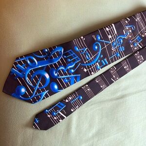 Vintage Ralph Marlin Musical Notes Tie, Treble & Base Clef Music Bar Design